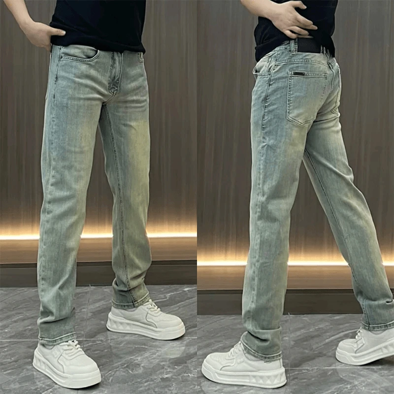 韩版新款男士水洗牛仔裤弹力百搭小直筒裤潮牌轻奢长裤修身休闲裤
