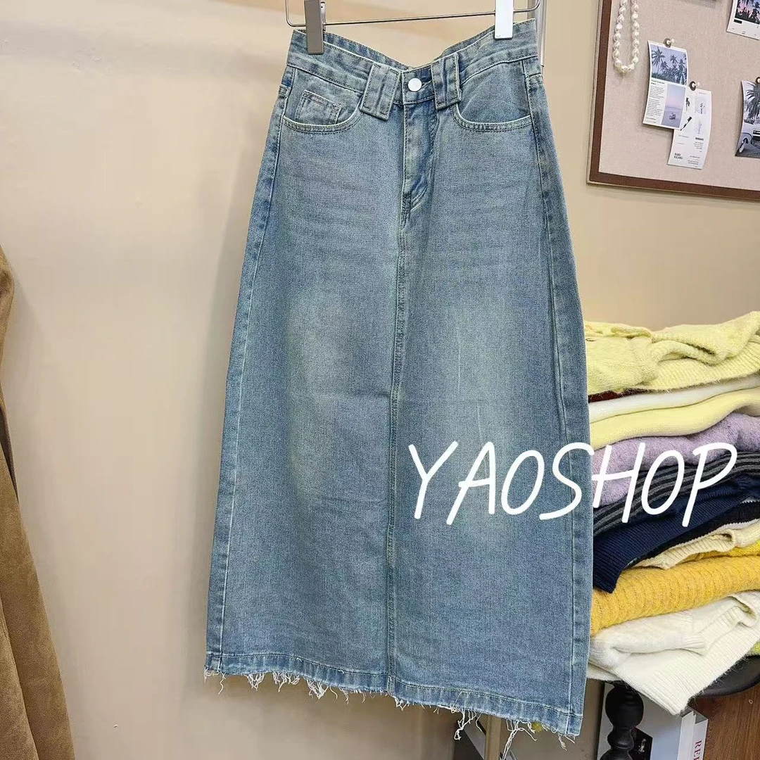 yaoshop/2025早春新款时尚百搭A字开叉牛仔半裙（9111）