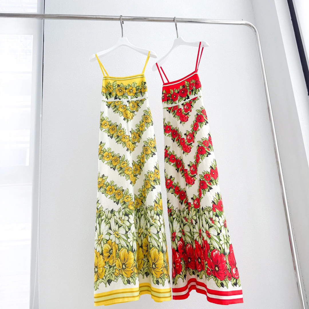 度假风花朵印花吊带连衣裙