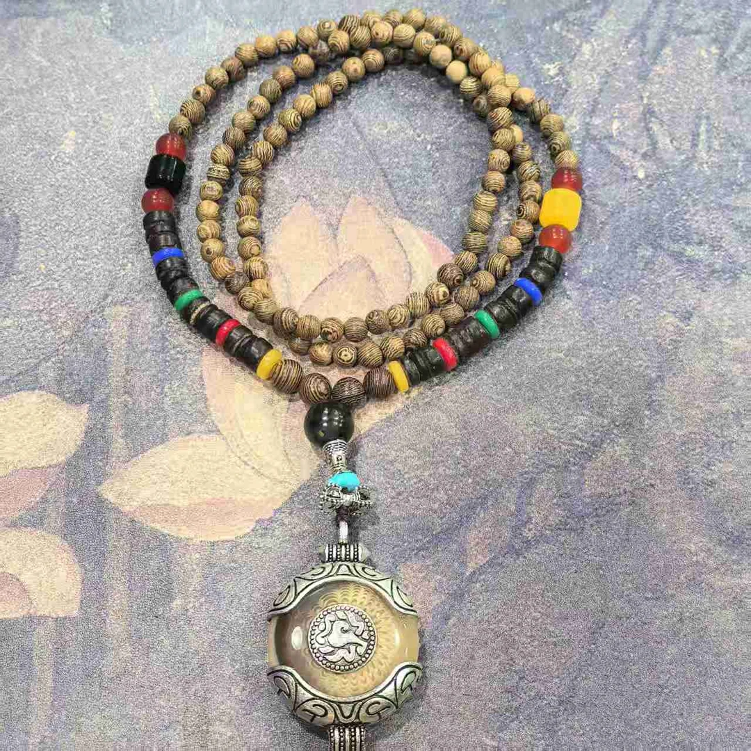 S1347-鸡翅木6mm项链+圆形吊坠