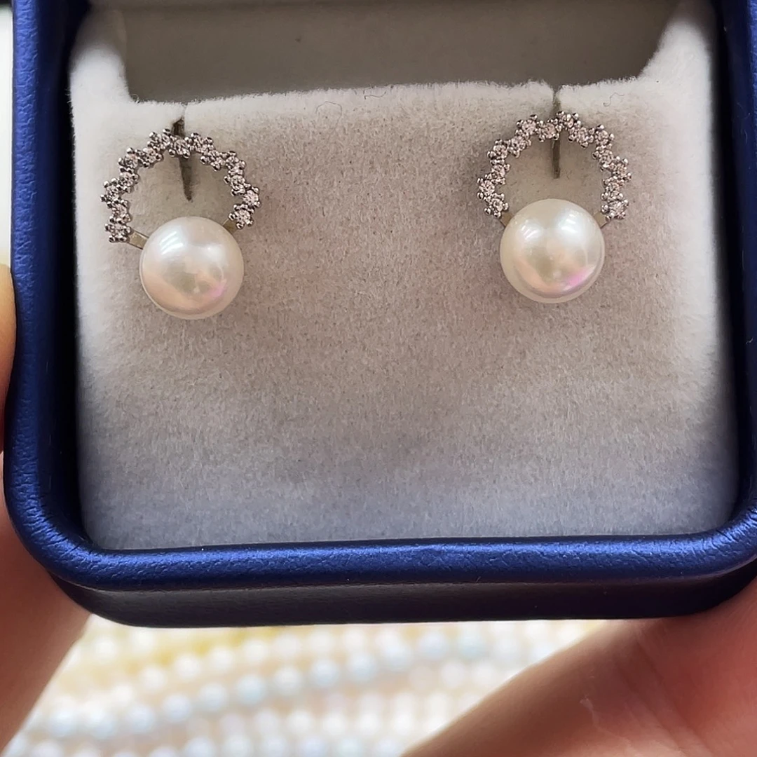 海水珍珠银S925镶嵌耳饰