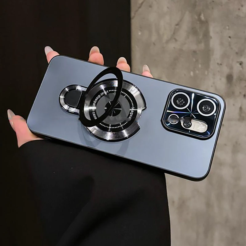 磁吸支架电镀哑光磨砂适用opporeno14/pro手机壳全包防摔轻奢简约