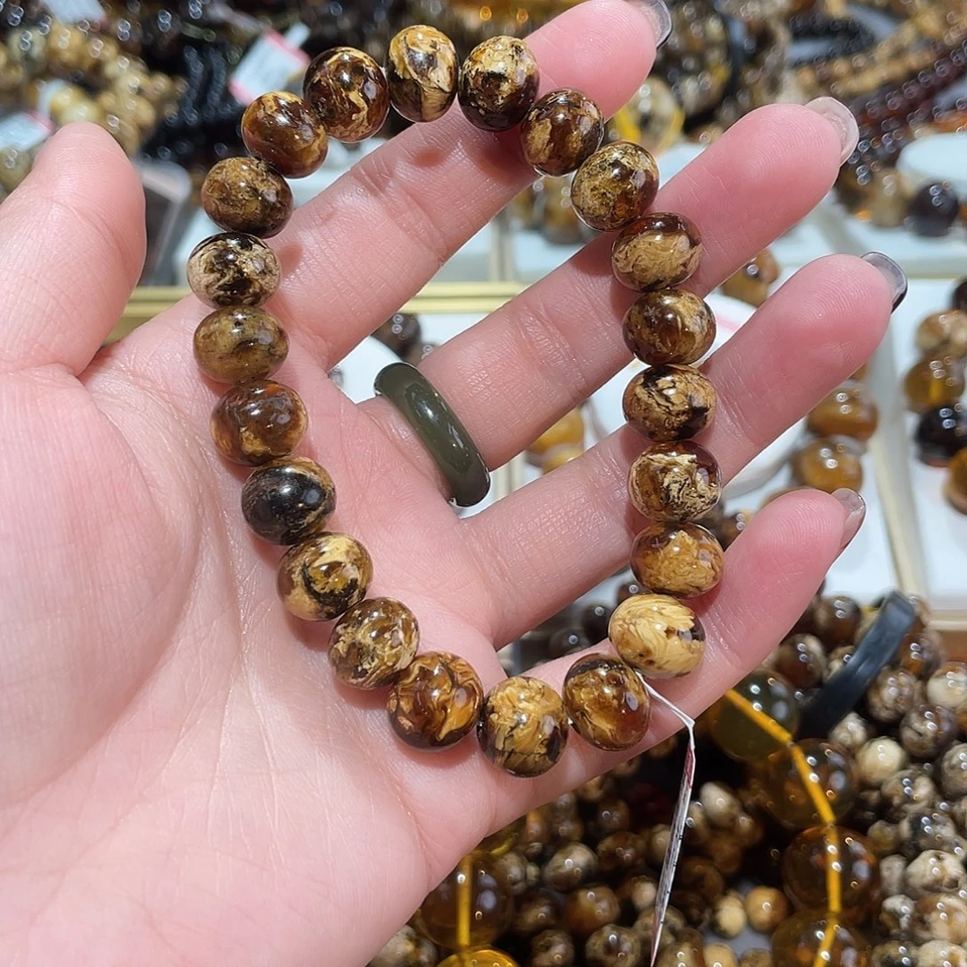 琥珀未镶嵌手链11m花