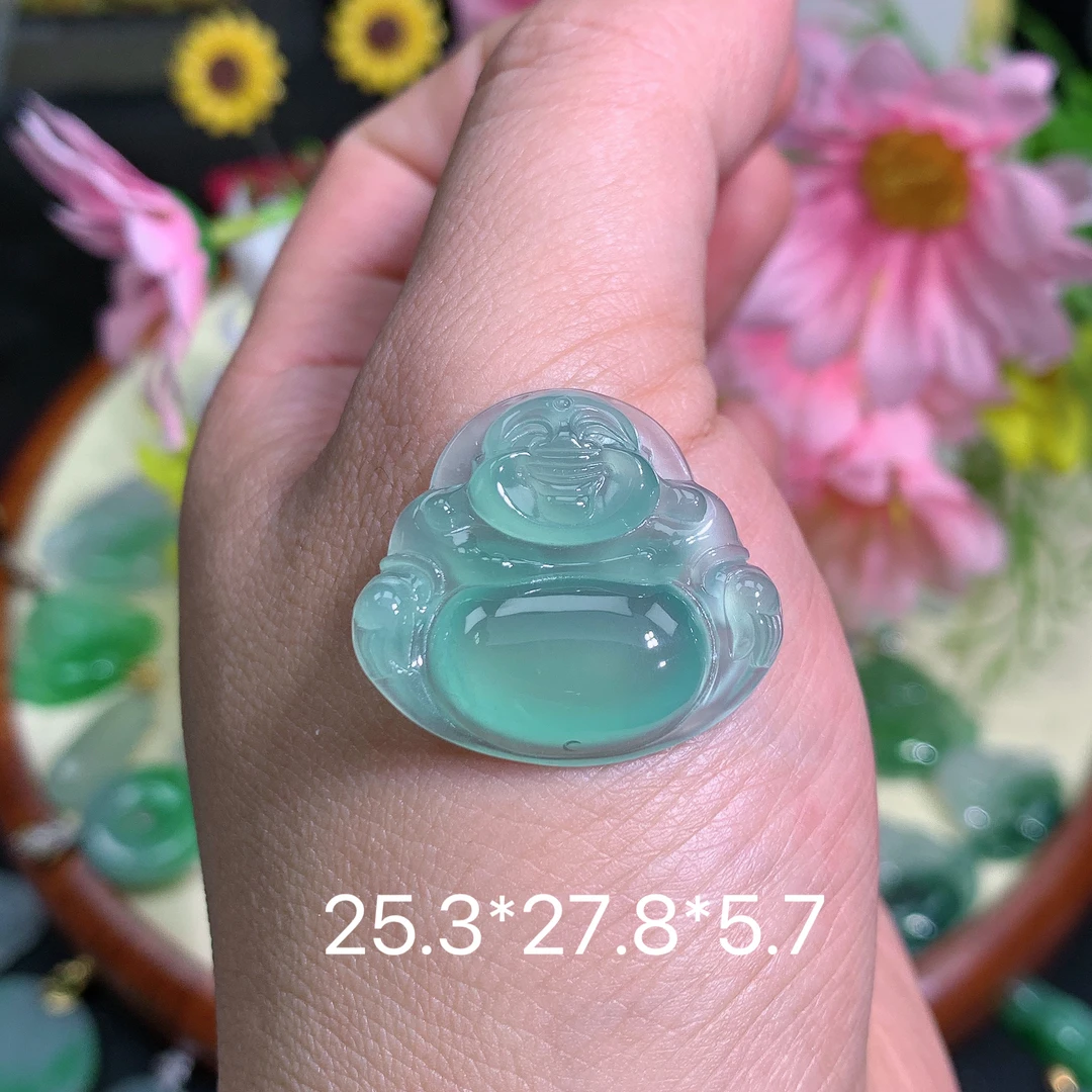 缅甸翡翠A货冰种满色佛公钟吊坠挂件水润百搭精百搭气质精美水润