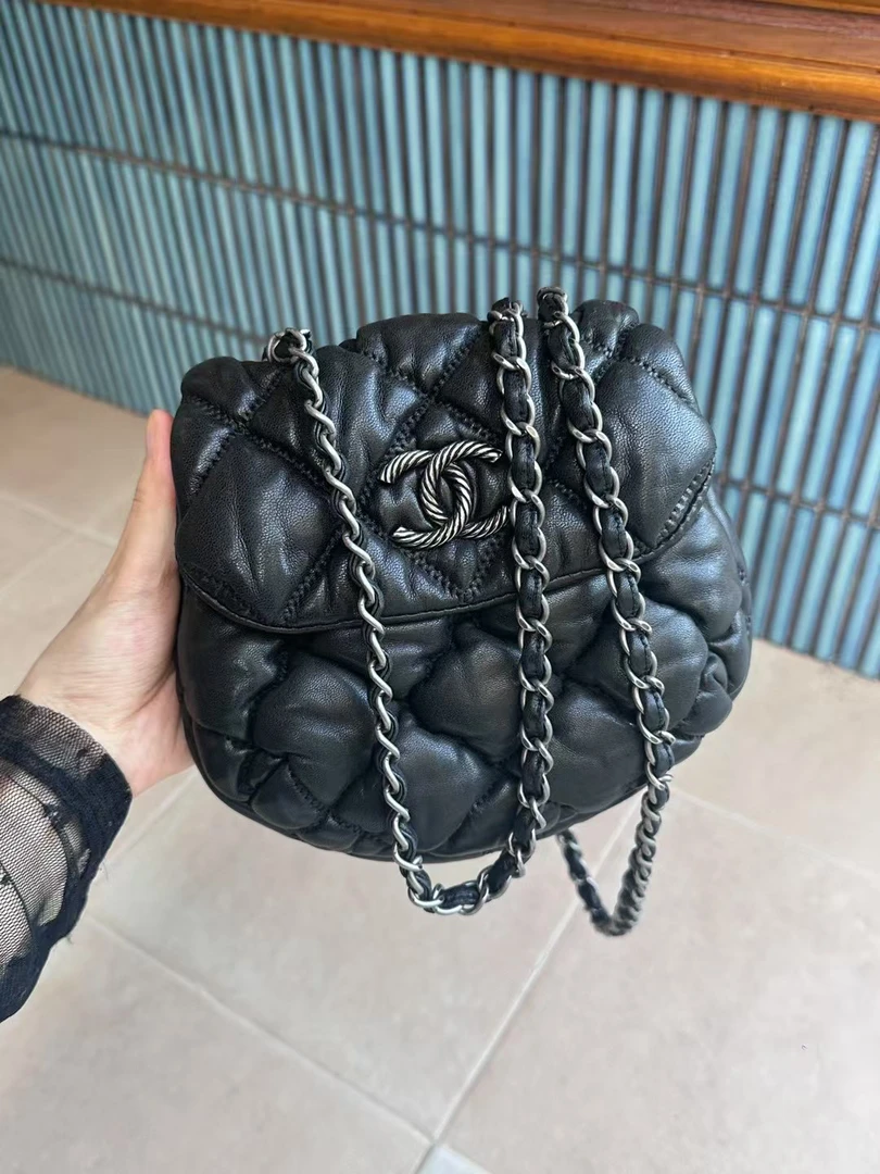 95新 Chanel/香奈儿 麻花扣mini小泡芙 有标无卡 羊皮