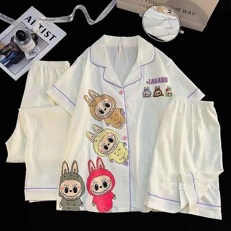 拉布布云朵绵三件套夏季卡通时尚短袖睡衣家居服套装克外穿