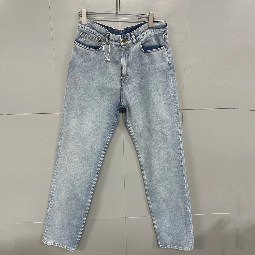99新 LouisVuitton/路易威登 皮牌水洗直筒牛仔裤 34码 D14279