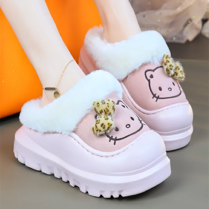 秋冬季棉拖鞋女士厚底居家可爱卡通猫咪软底拖鞋保暖轻便防滑外穿
