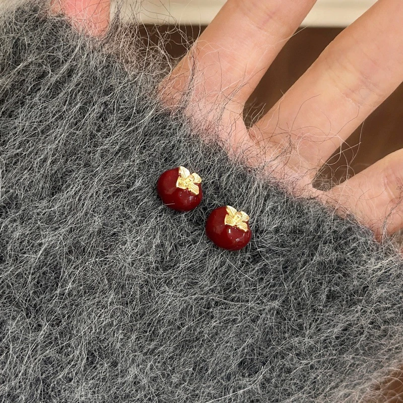 铜合金铜耳饰 「柿柿如意」新中式红色小柿子耳钉精致小巧可爱耳环