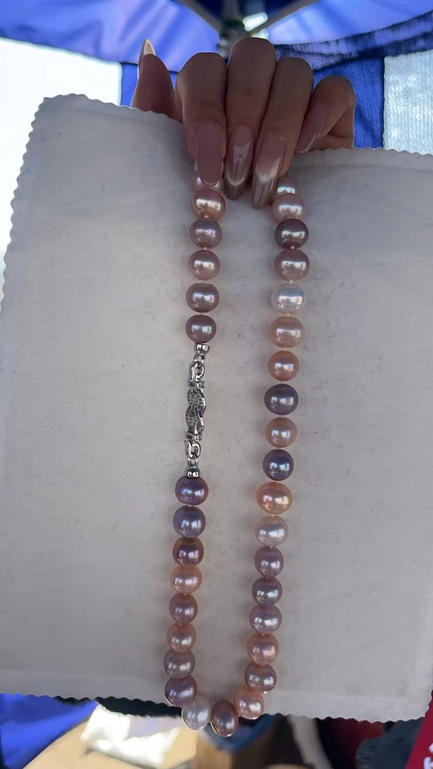 天然珍珠11-12mm糖果色全珠链