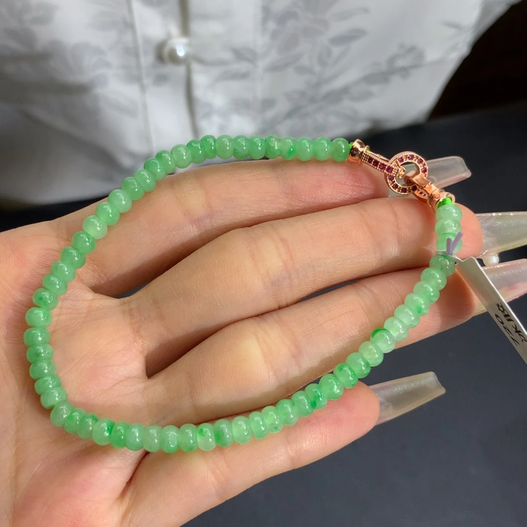 未镶嵌手链翡翠卡4.3胶润绿算盘手串