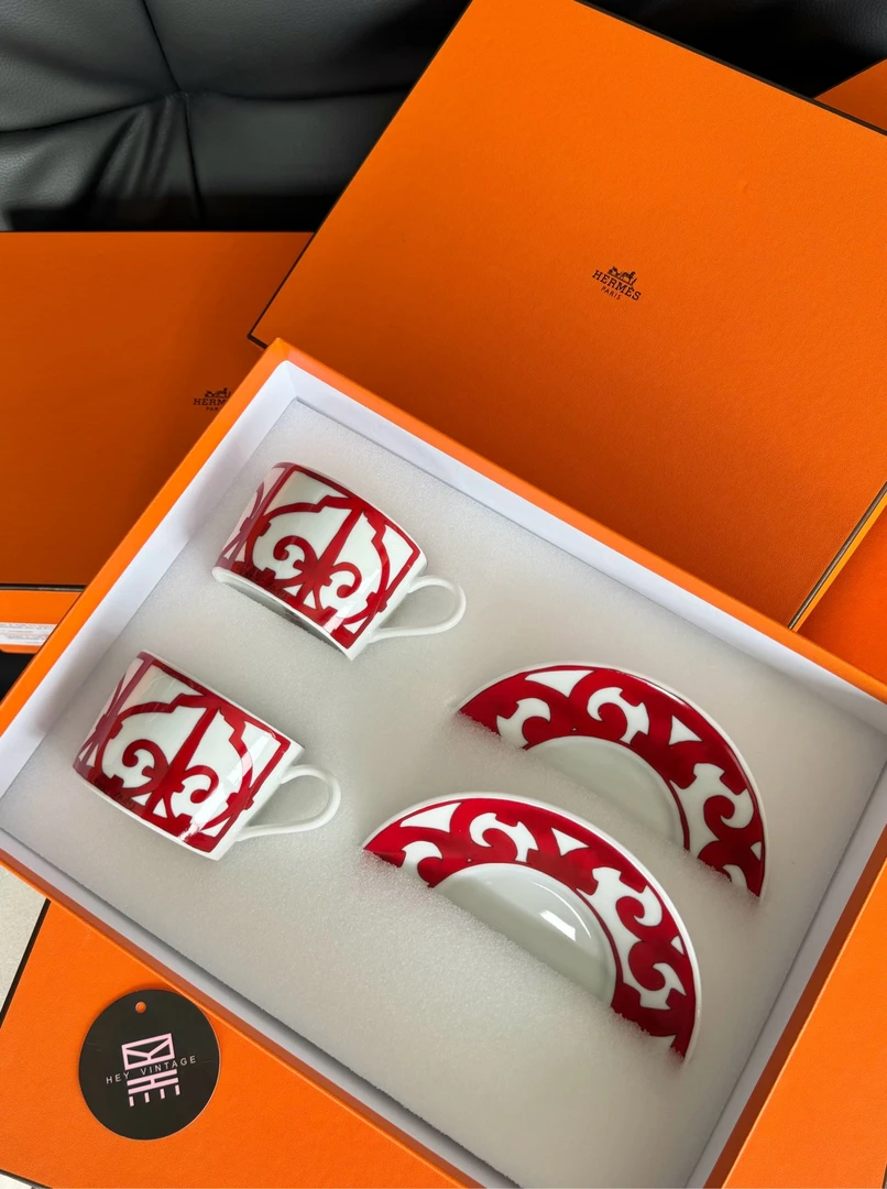 全新未使用 Hermes/爱马仕 红色阳台套装杯全新全套 10042451
