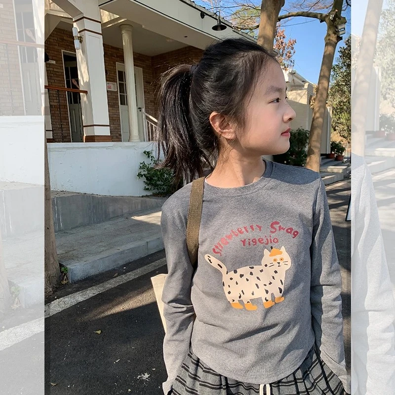女童长袖T恤秋装小女孩休闲打底衫2025新款洋气儿童卡通印花上衣