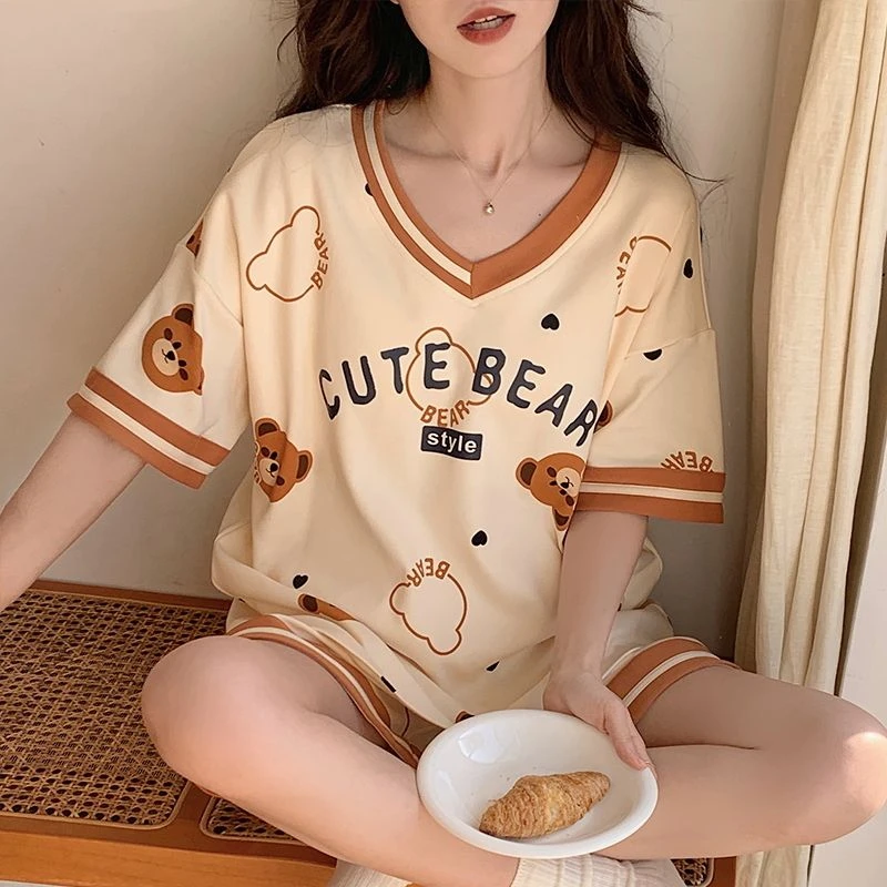 短袖韩版夏天圆领可爱睡衣宽松休闲短裤夏季少女家居服女套装