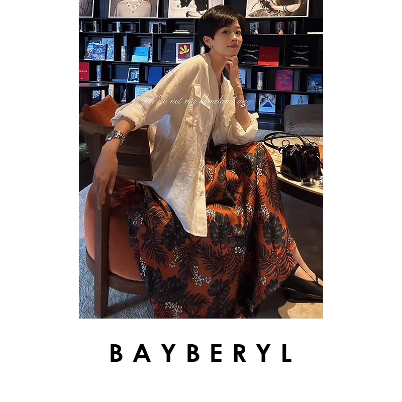 BAYBERYL老贝繁花*度假印花夏复古百搭松紧半身裙YQ5C2606-5/3