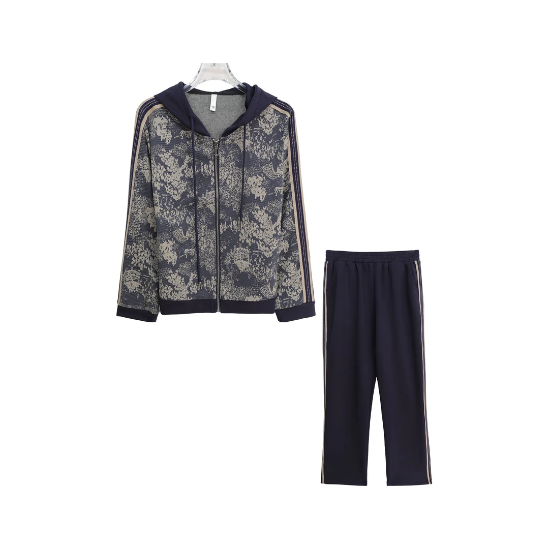 时尚休闲连帽印花卫衣外套简约百搭显瘦套装S4724