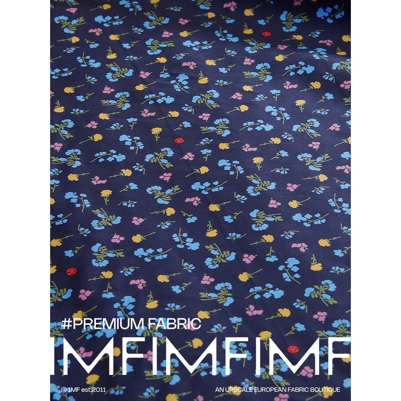 英国PS日本生产小花布 高支高密棉质藏青色底花束印花布 宽110CM