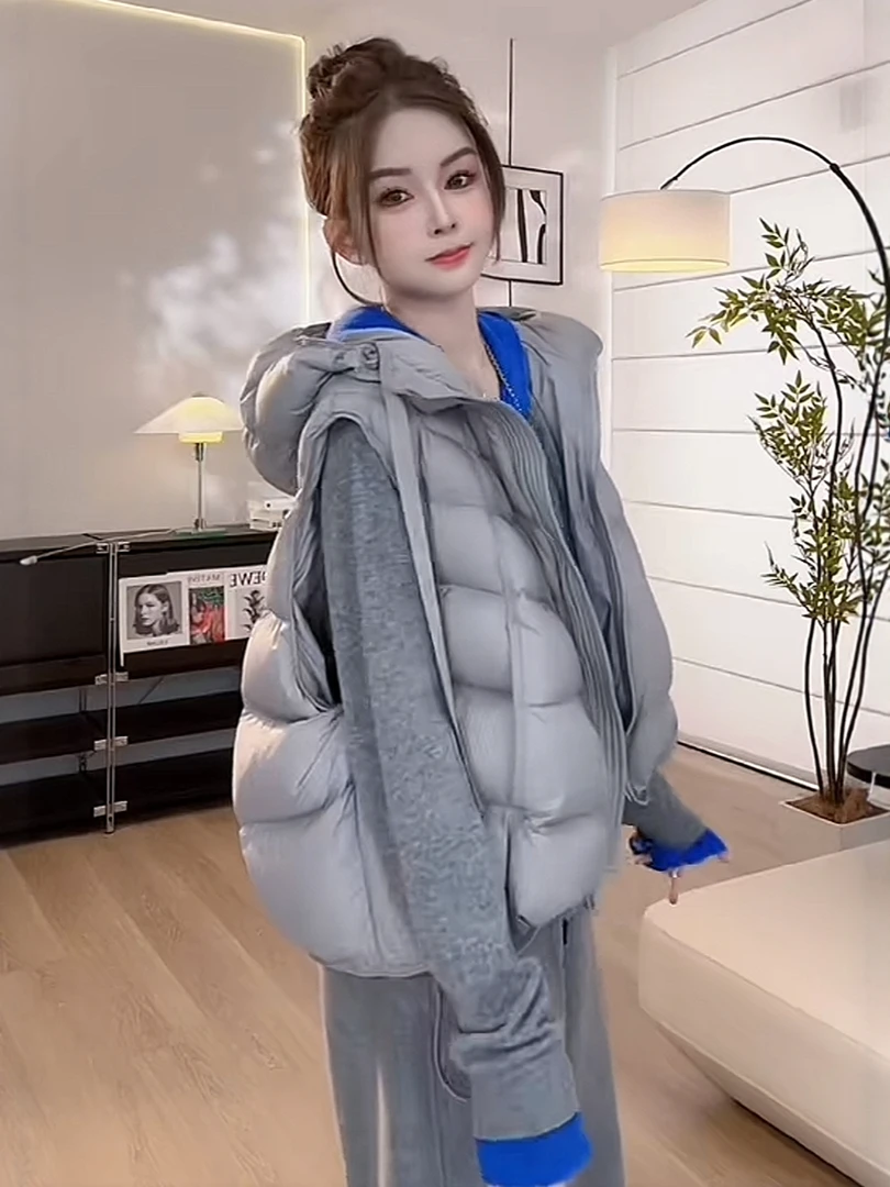 爆款连帽高级感白鸭绒羽绒洋气马夹女装2025秋冬流行超好看无袖短