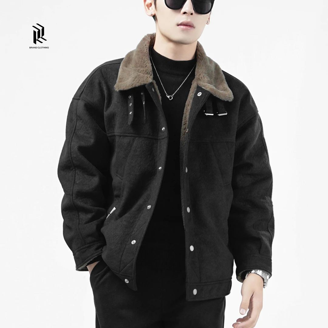 【反季淸仓】冬季新款非黑即白加绒加厚潮牌翻领保暖男棉服q19