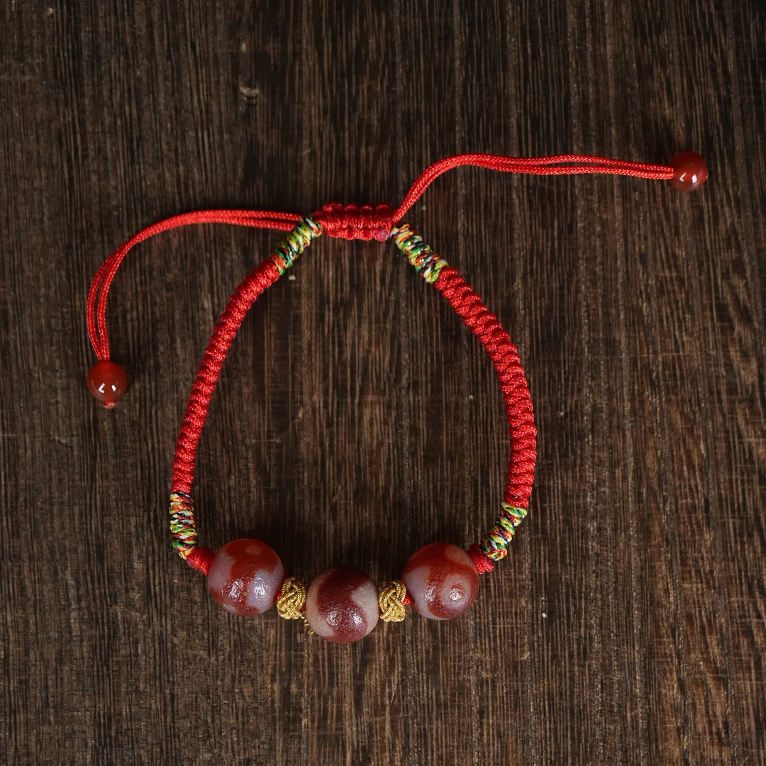 非金属皮质手链 【静文】红肉三珠才才阵手链/条STZ-1731-1