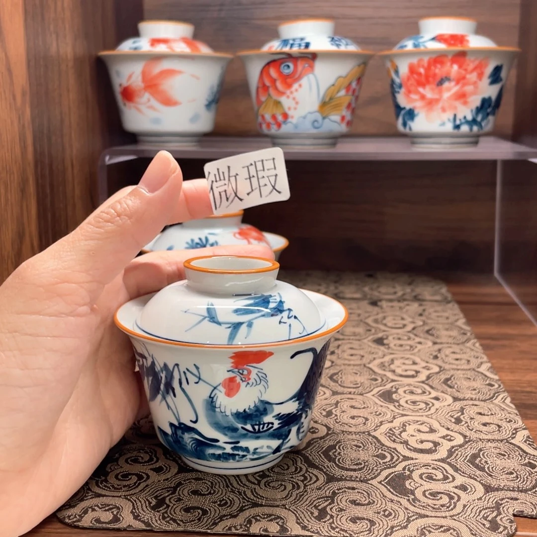 纯手绘釉下彩微瑕