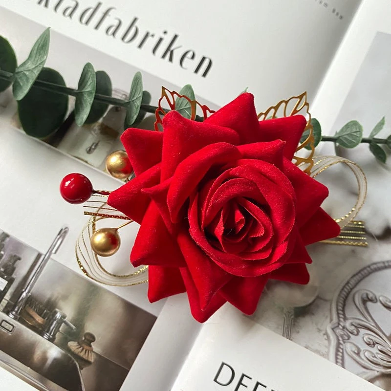 婆婆花头饰发夹玫瑰花敬酒礼服配饰婆婆戴的头花妈妈奶奶2025新款