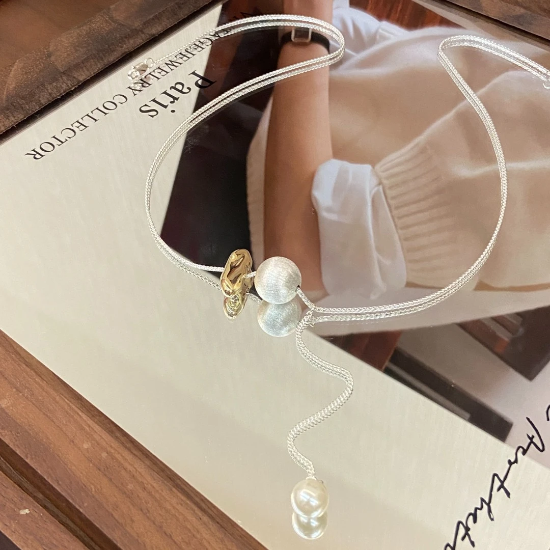 （T）镀K金 拉丝珠珠 设计感项链X7574