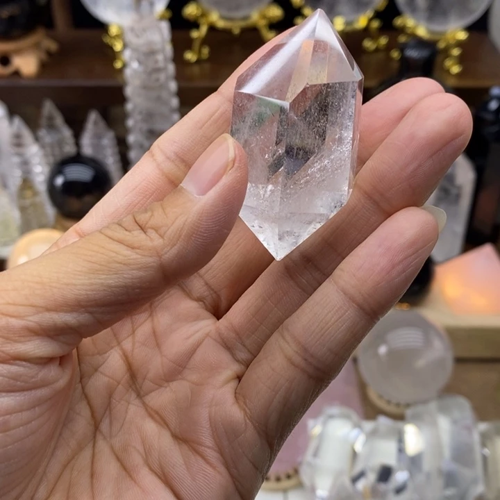 水晶摆件未镶嵌天然白水晶双尖漏