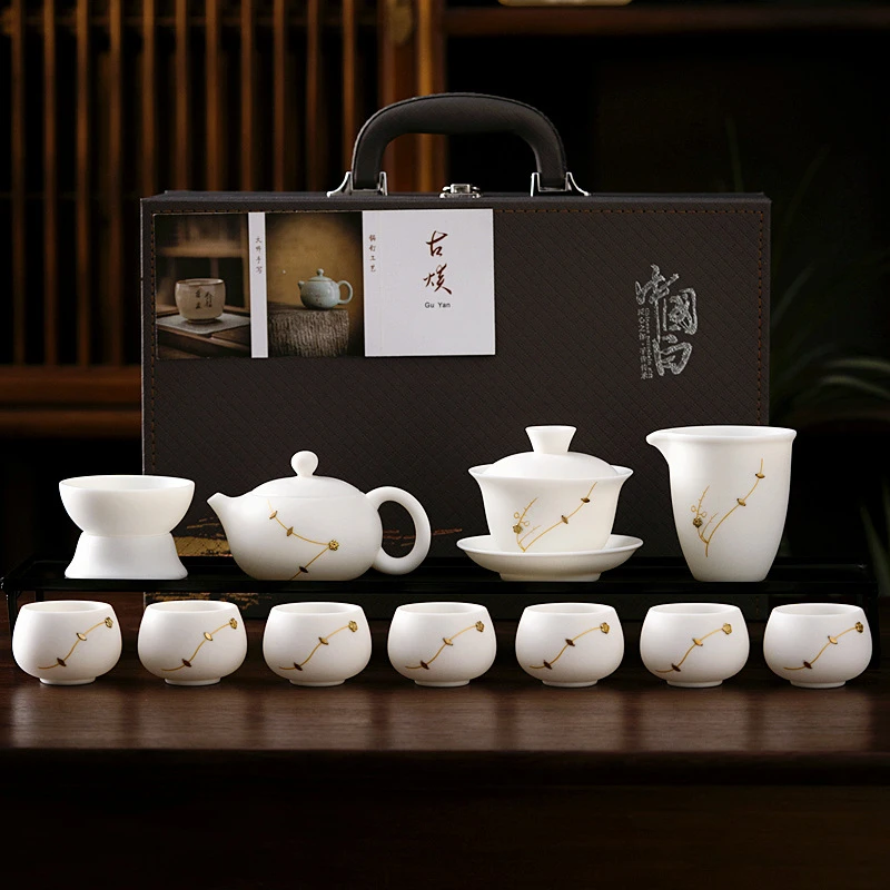 羊脂玉瓷锔钉茶壶功夫茶具套装家用2025新款整套喝茶盖碗办公室否