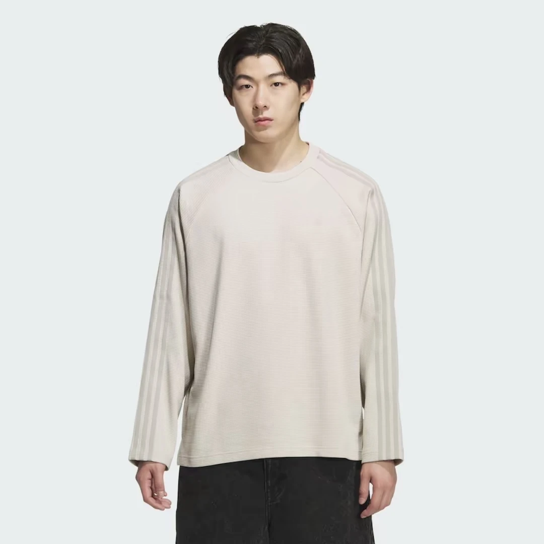 Adidas三叶草SYM WAFFLE苏翊鸣共创华夫格运动长袖圆领T恤KH1175