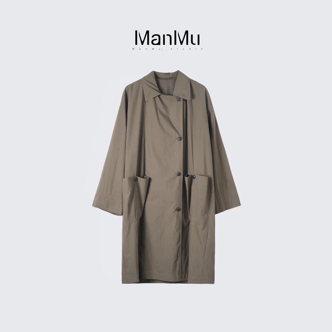 满目ManMu 【张琪专属】高级定制秋季时尚百搭绿色风衣350319