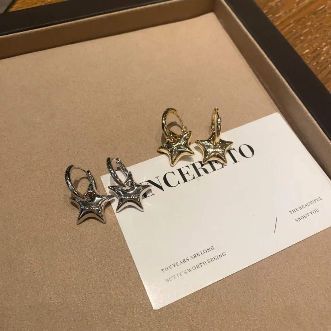 铜合金耳饰 小众设计高级感字母五角星耳扣轻奢气质冷淡风耳环