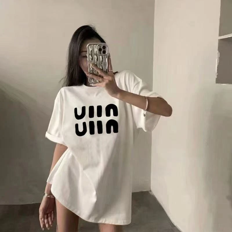 时尚新款休闲字母爆款美式ins慵懒风宽松百搭短袖白T恤