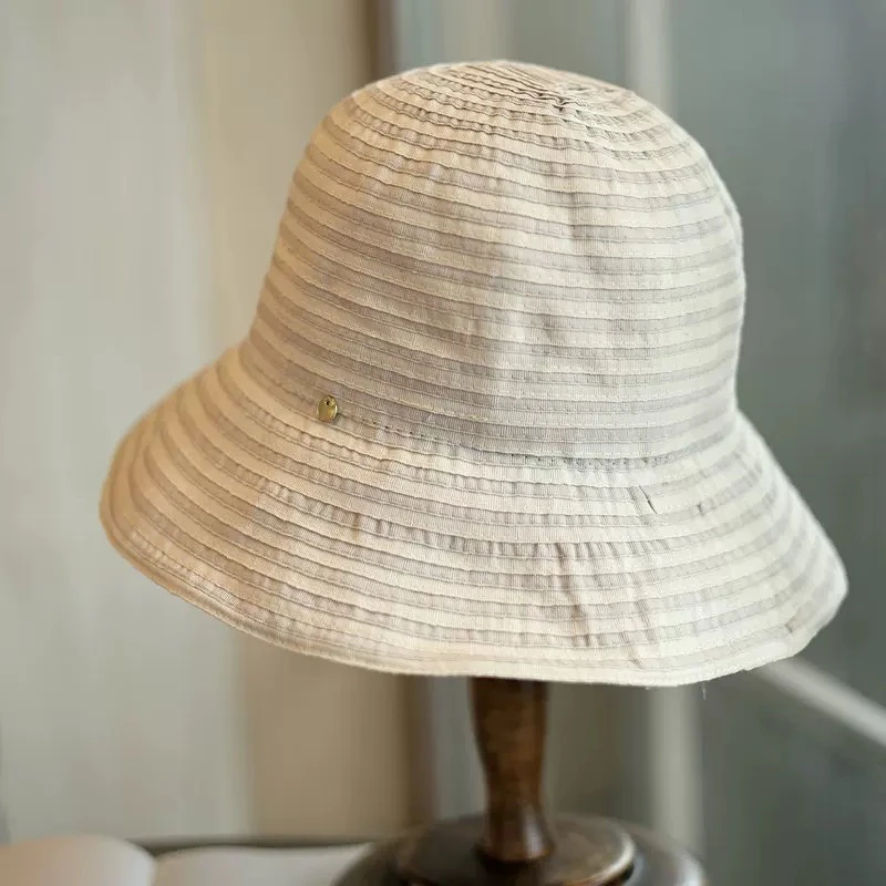 条纹渔夫2025韩国东大门代购ins风复古轻薄盆帽休闲帽洋气百搭