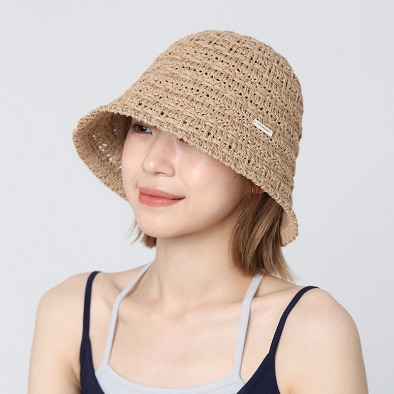 法式镂空蝴蝶结编织草帽海边薄款盆帽女夏季大头围防晒折叠渔夫帽