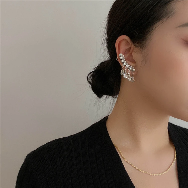 铜合金耳饰 气质百搭高级感弧形ins水滴耳骨夹一体式新娘耳饰耳夹