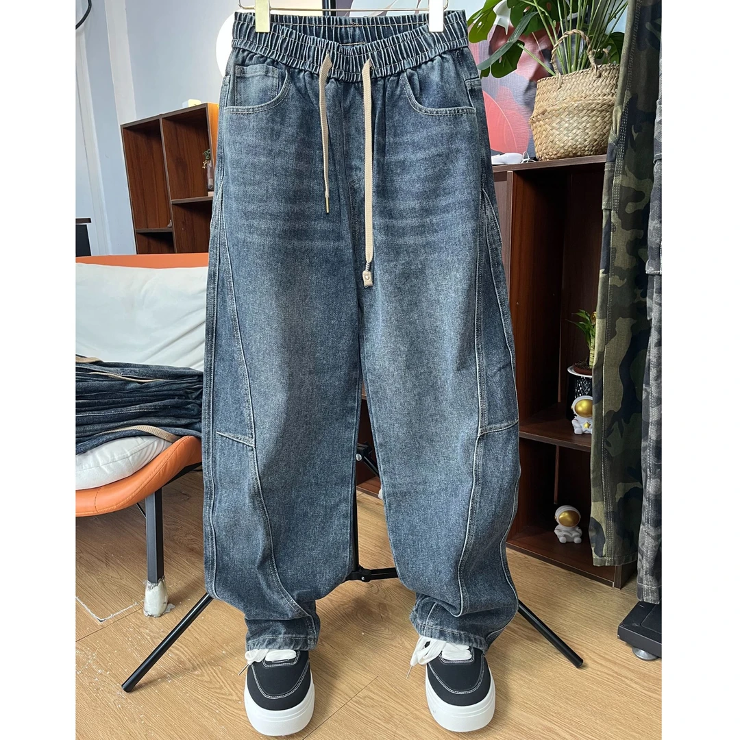 强盛复古牛仔裤男秋冬直筒裤男士宽松美式新款弯刀加绒男女长裤