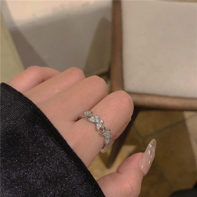 BMHM 铜合金戒指 新款带闪钻锆石戒指ins韩国开口可调节气质轻奢