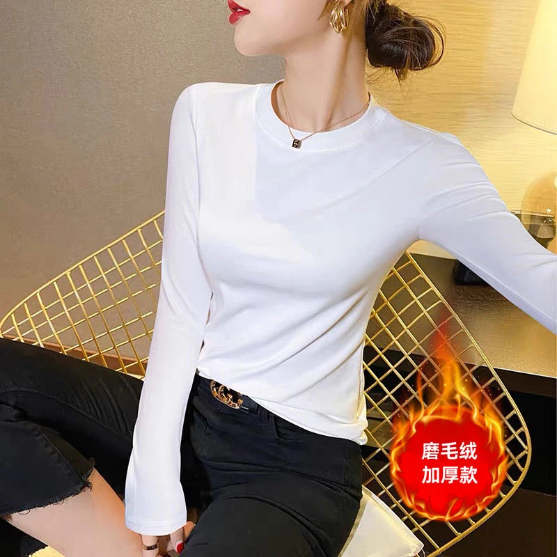 2025早秋洋气白色长袖t恤女莫代尔上衣新款圆领打底衫女内搭女装