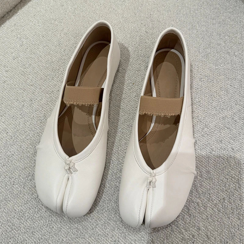 对版褶皱分趾鞋女2025春新猪蹄tabi绑带芭蕾舞单鞋羊皮浅口平底鞋