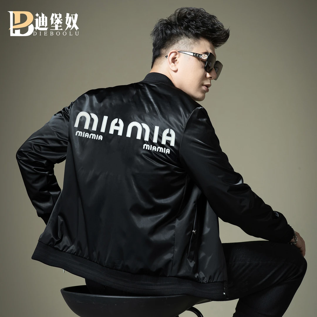 欧洲站2025新款棒球服男士秋冬季潮流简约印花飞行夹克修身外套男