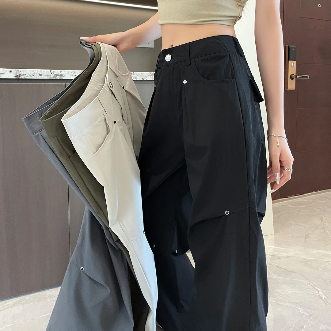 2025设计感速干工装裤女高腰宽松弹力拖地春款休闲阔腿裤休闲夏季