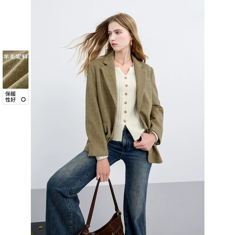 【大叔专属】三彩2024冬季新款复古老钱风毛呢西装外套羊毛大dbq