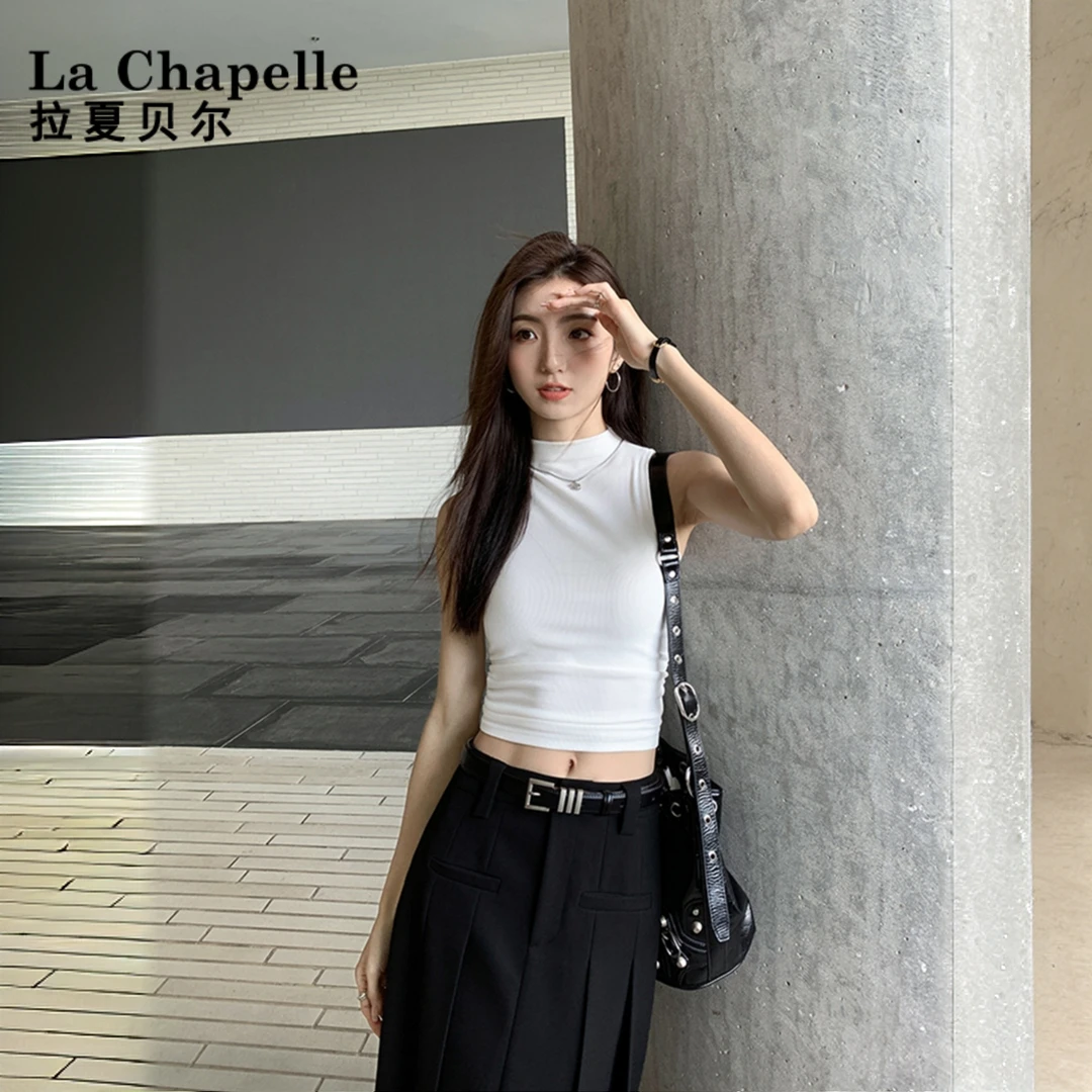 夏季女士黑色半高领针织背心女外穿修身吊带短款气质无袖上衣修身