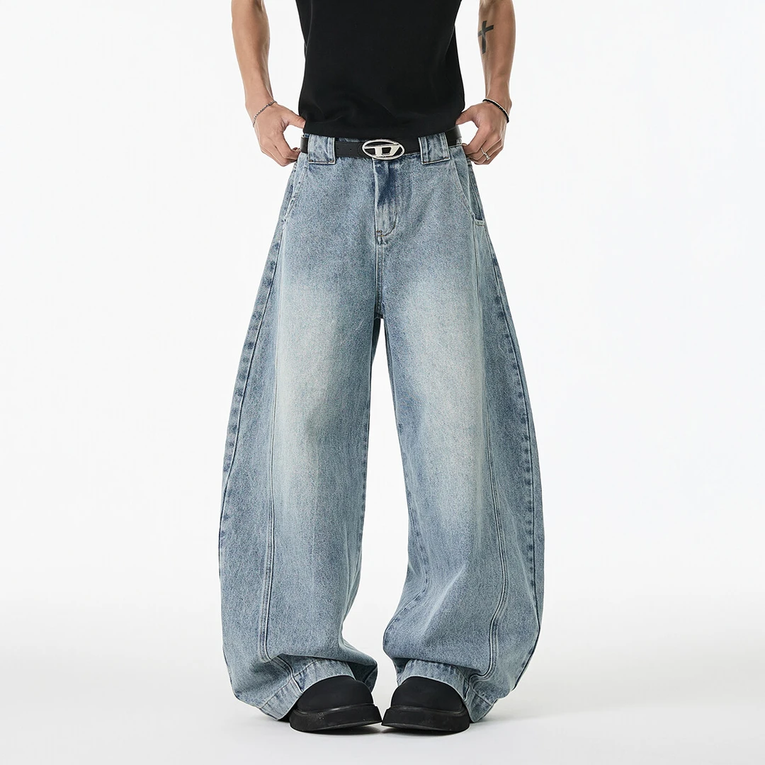 可乐自制美式经典水洗弯刀牛仔裤男女宽松廓形休闲vintage裤子ins