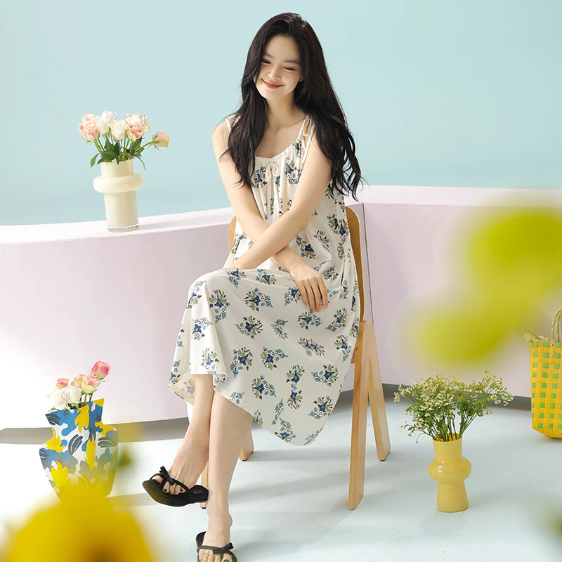 芬腾睡裙吊带女夏季薄款纯棉睡衣裙新款宽松休闲可外穿家居裙夏天