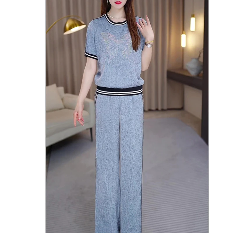 【两件套】25736夏季优雅洋气气质时尚休闲薄款收腰显瘦套裤-XZY