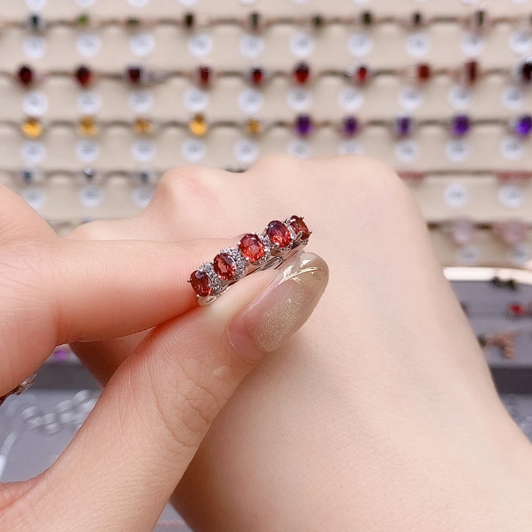 石榴石戒指银S925镶嵌戒指