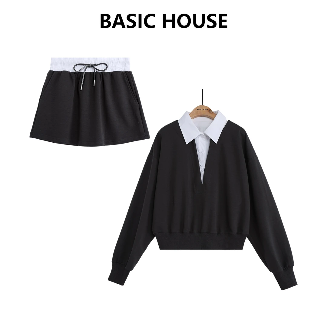 百家好Basic House休闲显瘦百搭长袖高腰时尚套装B1335B5F172