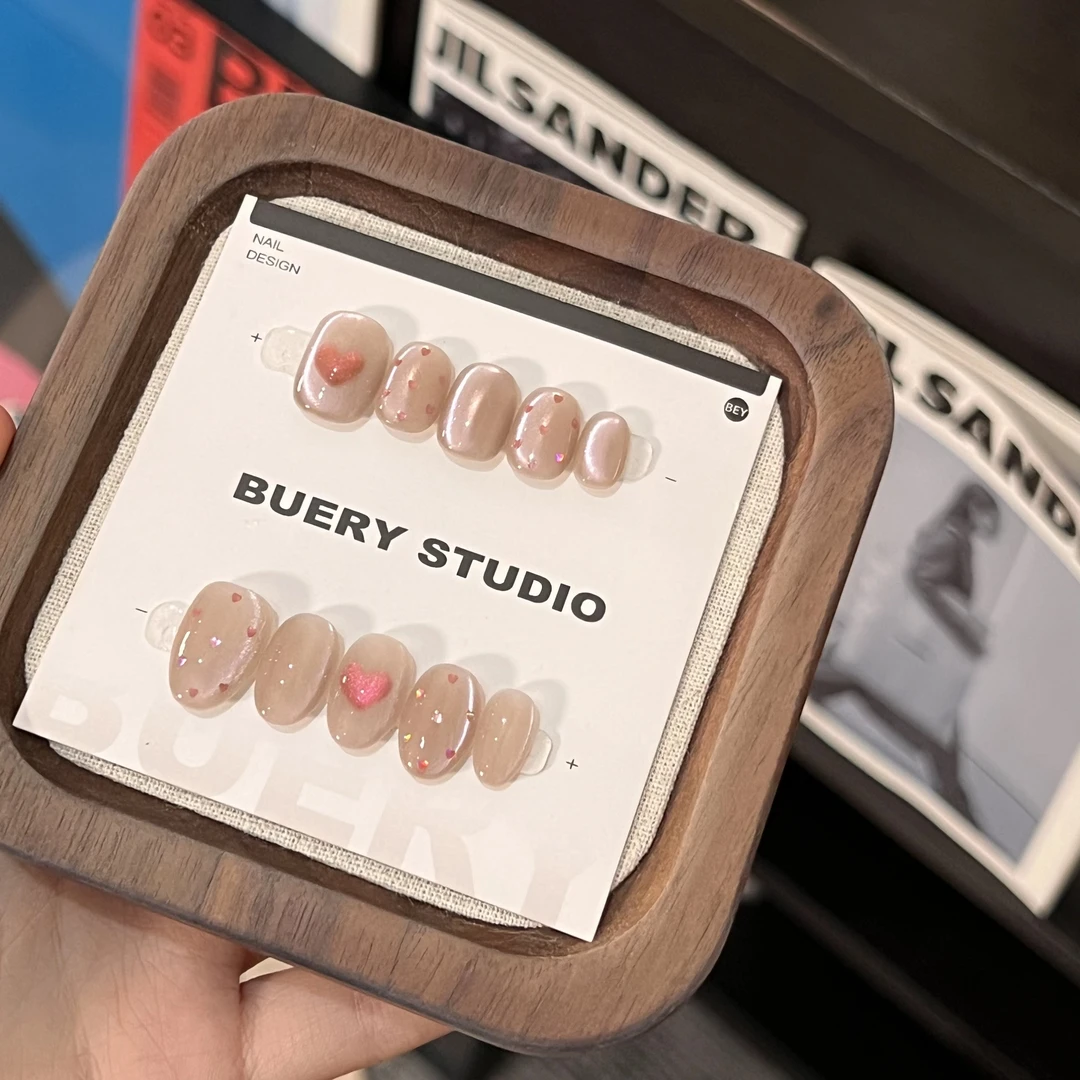 【恋爱脑】现货 少女季*扑通闪烁爱心波点猫眼纯手工穿戴甲